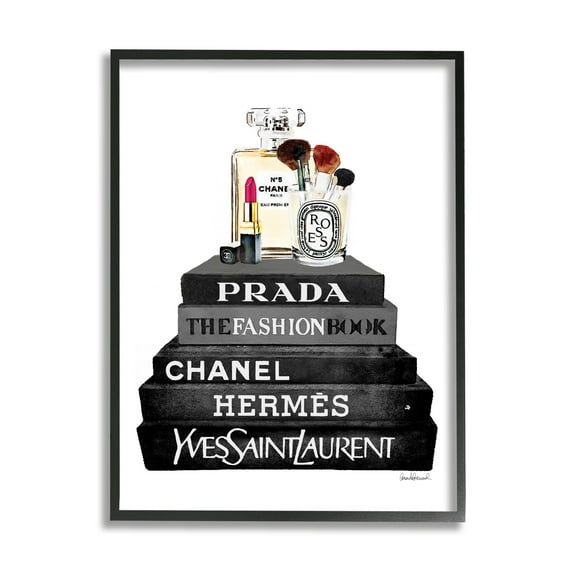 Stupell Industries Fashion Designer Makeup Bookstack Black And White Watercolor Framed Wall Art by Amanda Greenwood