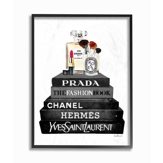Stupell Industries Fashion Designer Makeup Bookstack Black And White Watercolor Framed Wall Art by Amanda Greenwood