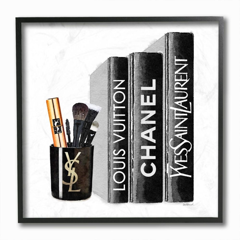 Stupell Industries Fashion Designer Makeup Bookstack Black Watercolor Framed Wall Art by Amanda Greenwood