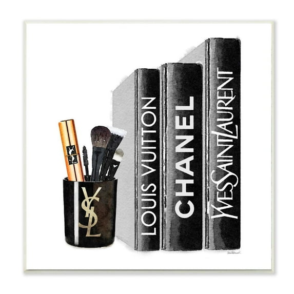 Stupell Industries Fashion Designer Makeup Bookstack Black Watercolor Wall Plaque by Amanda Greenwood