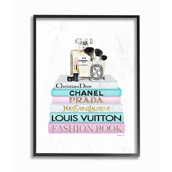 Stupell Industries Fashion Designer Makeup Bookstack Blue Pink Watercolor Framed Wall Art by Amanda Greenwood