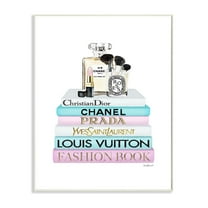 Stupell Industries Fashion Designer Makeup Bookstack Blue Pink Watercolor Wall Plaque by Amanda Greenwood