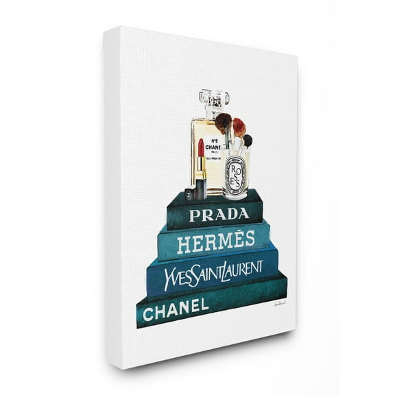 Stupell Industries Fashion Designer Makeup Bookstack Blue Watercolor Canvas Wall Art by Amanda Greenwood