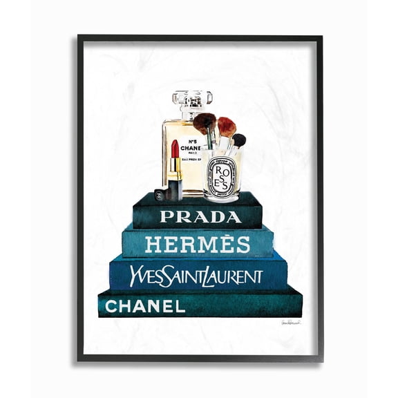 Stupell Industries Fashion Designer Makeup Bookstack Blue Watercolor Framed Wall Art by Amanda Greenwood