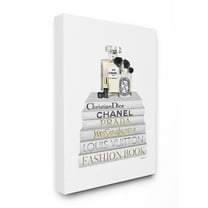 Stupell Industries Fashion Designer Makeup Bookstack White Gold Watercolor Canvas Wall Art by Amanda Greenwood