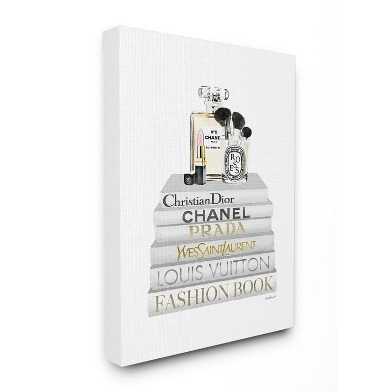 Stupell Industries Fashion Designer Makeup Bookstack White Gold Watercolor Canvas  Wall Art by Amanda Greenwood 