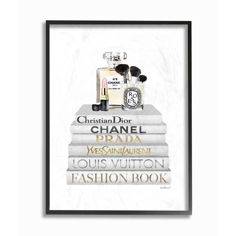 Stupell Industries Fashion Designer Makeup Bookstack White Gold Watercolor Framed Wall Art by Amanda Greenwood