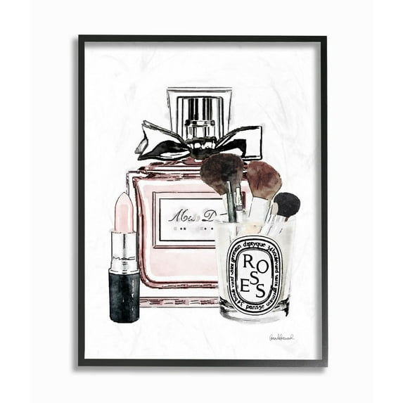 Stupell Industries Fashion Designer Makeup Perfume Lipstick Pink Watercolor Framed Wall Art by Amanda Greenwood