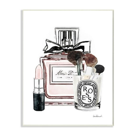 Stupell Industries Fashion Designer Makeup Perfume Lipstick Pink Watercolor Wall Plaque by Amanda Greenwood