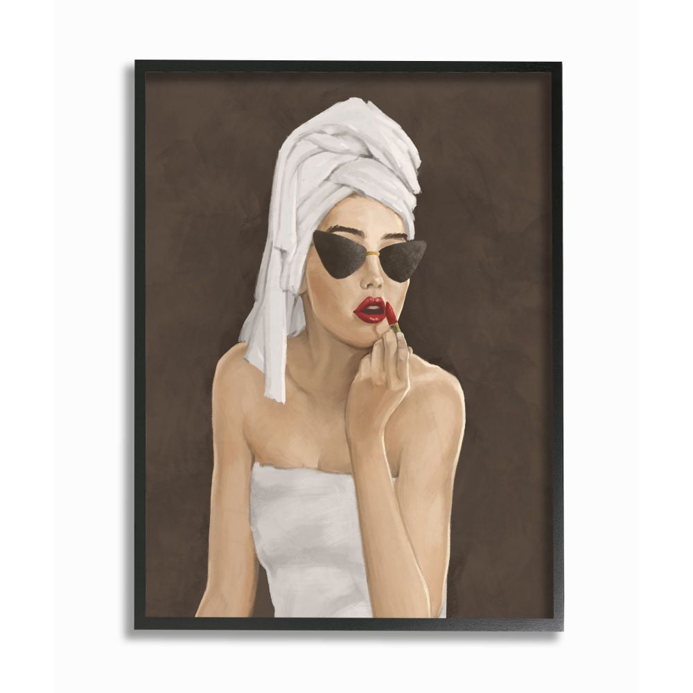 Stupell Industries Fashion Designer Model Makeup Red Brown Painting Framed Wall Art by Ziwei Li