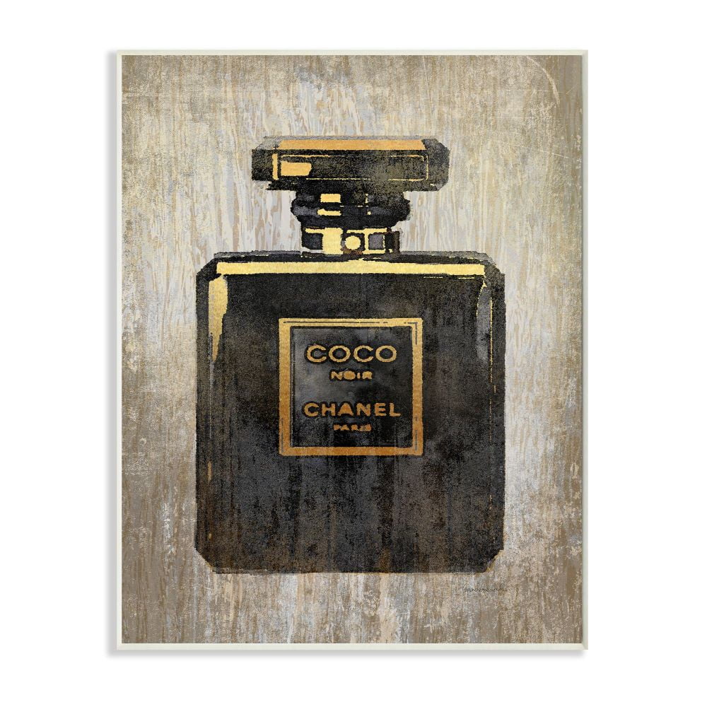 Black and Gold Perfume Bottle Wood Wall Plaque