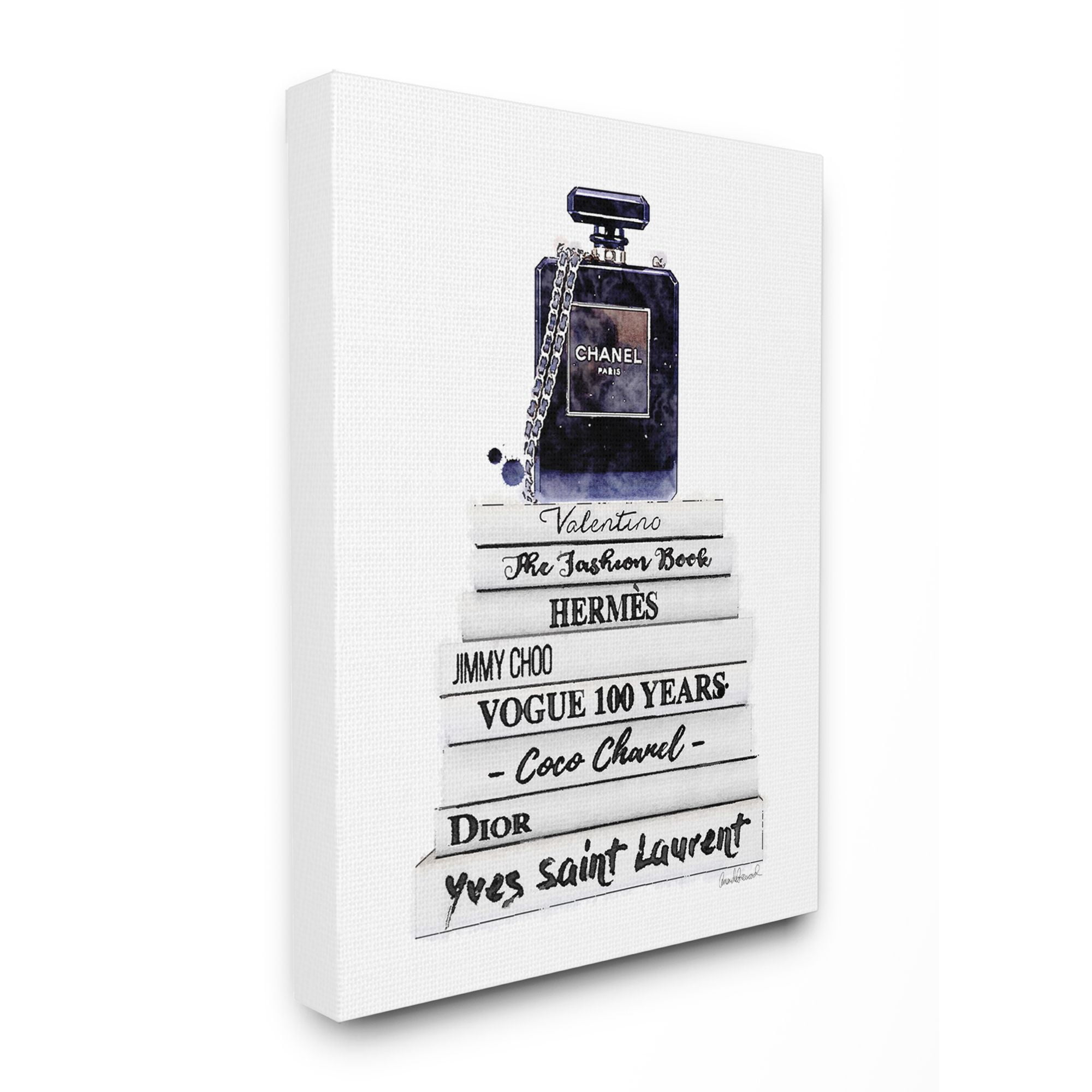 Stupell Industries Fashion Designer Perfume Bookstack Blue White Watercolor Canvas Wall Art by Amanda Greenwood
