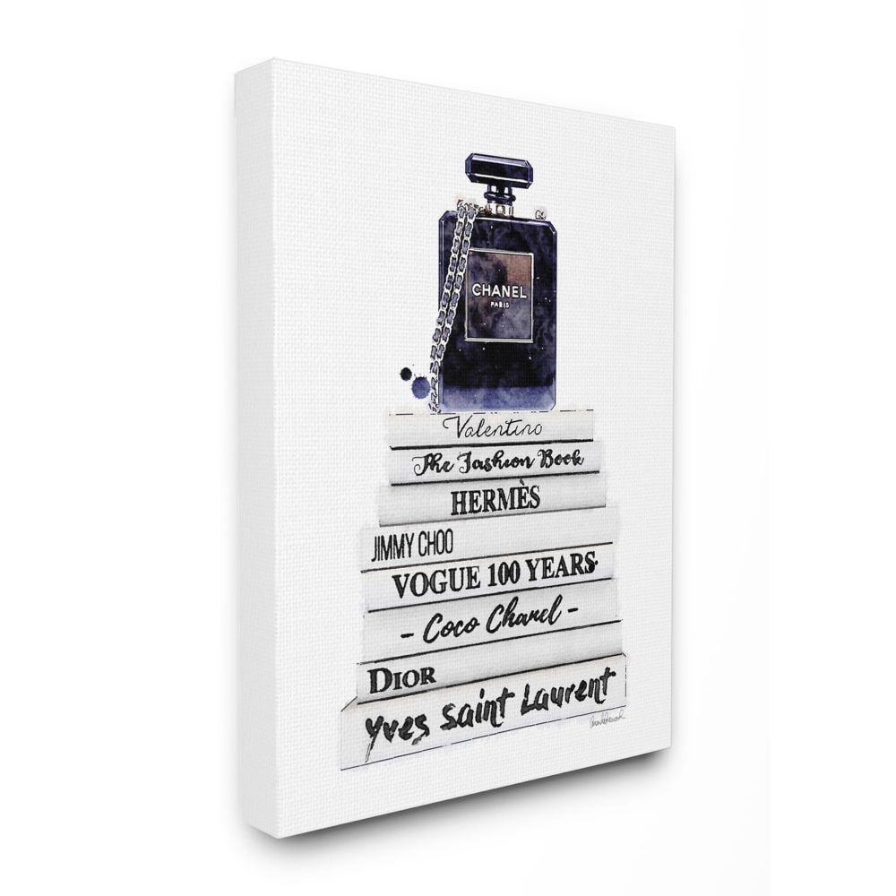 Stupell Industries Fashion Designer Perfume Bookstack Blue White Watercolor Canvas Wall Art by Amanda Greenwood