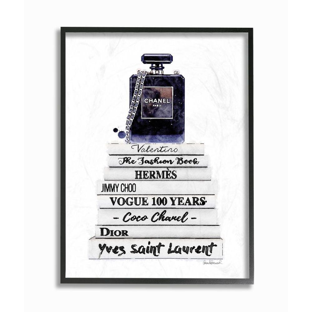 Stupell Industries Fashion Designer Perfume Bookstack Blue White Watercolor Framed Wall Art by Amanda Greenwood