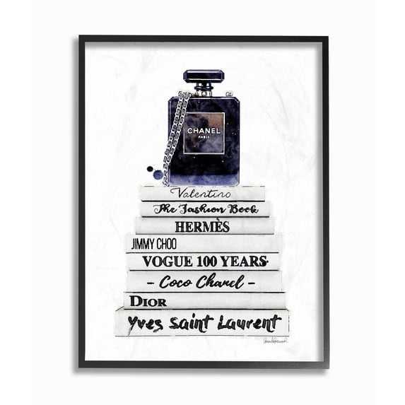 Stupell Industries Fashion Designer Perfume Bookstack Blue White Watercolor Framed Wall Art by Amanda Greenwood