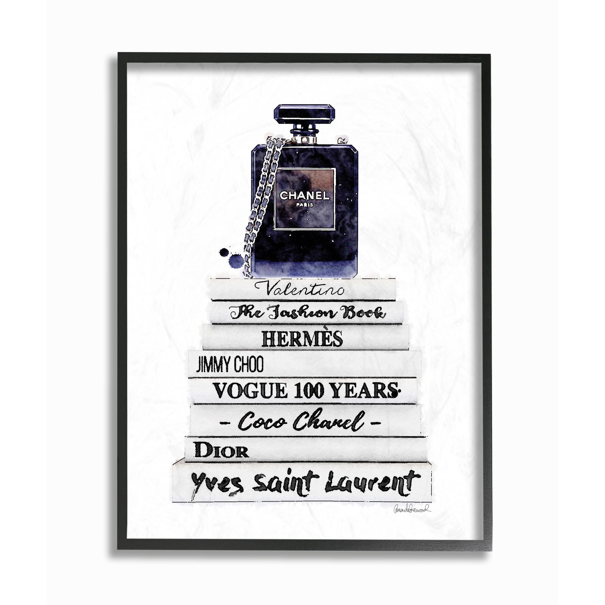 Stupell Industries Fashion Designer Perfume Bookstack Blue White Watercolor Framed Wall Art by Amanda Greenwood