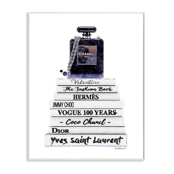 Stupell Industries Fashion Designer Perfume Bookstack Blue White Watercolor Wall Plaque by Amanda Greenwood