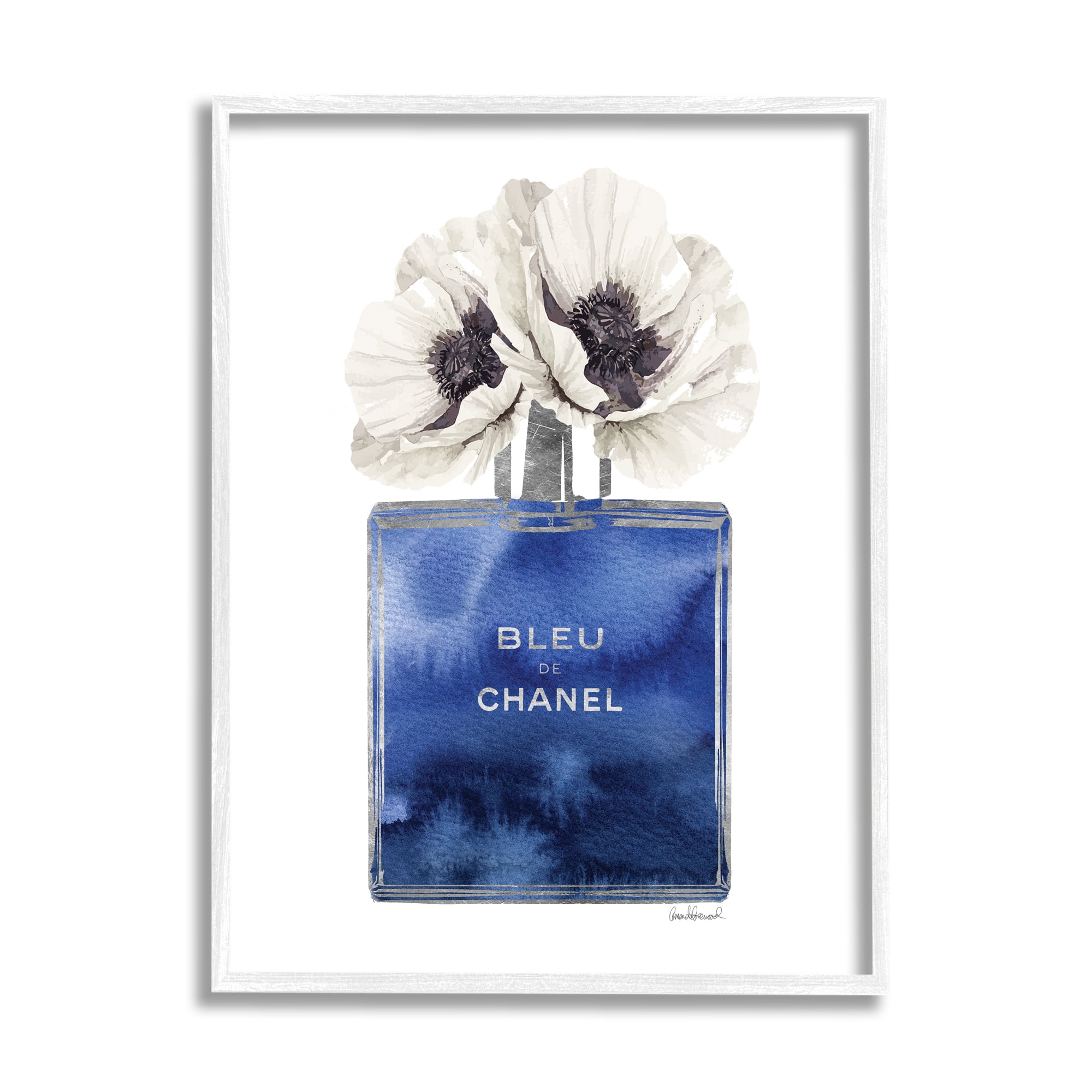 Stupell Industries Fashion Designer Perfume Flower Blue Watercolor Graphic Art Framed Art Print Wall Art, 11x14, By Amanda Greenwood