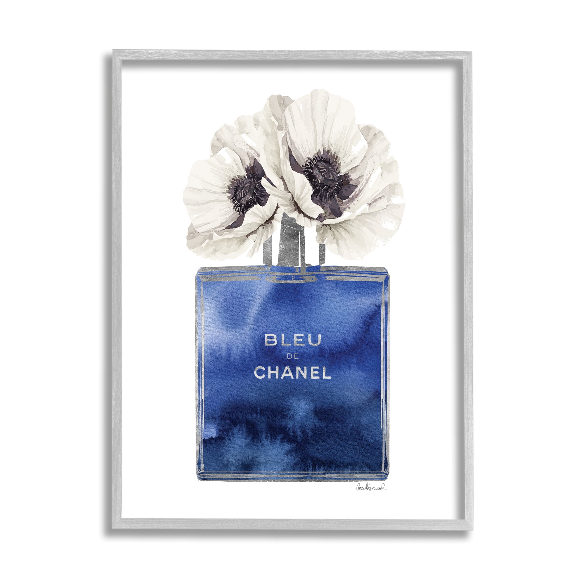 Stupell Industries Fashion Designer Perfume Flower Blue Watercolor Graphic Art Framed Art Print Wall Art, 11x14, By Amanda Greenwood