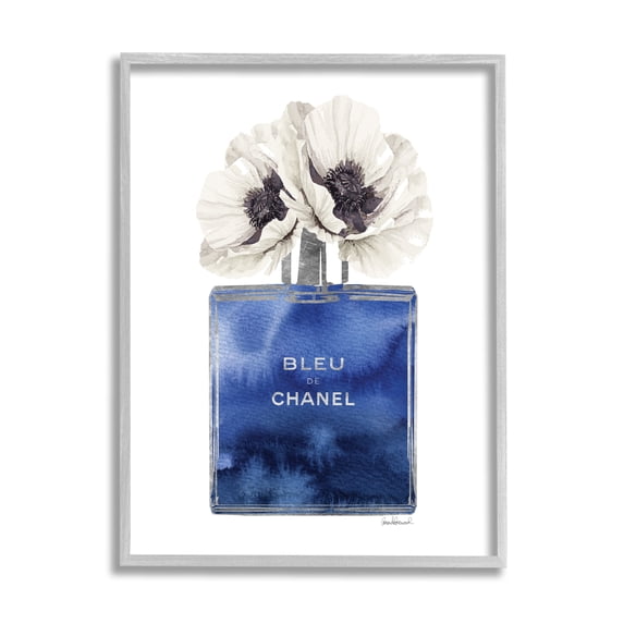 Stupell Industries Fashion Designer Perfume Flower Blue Watercolor Graphic Art Framed Art Print Wall Art, 24x30, By Amanda Greenwood