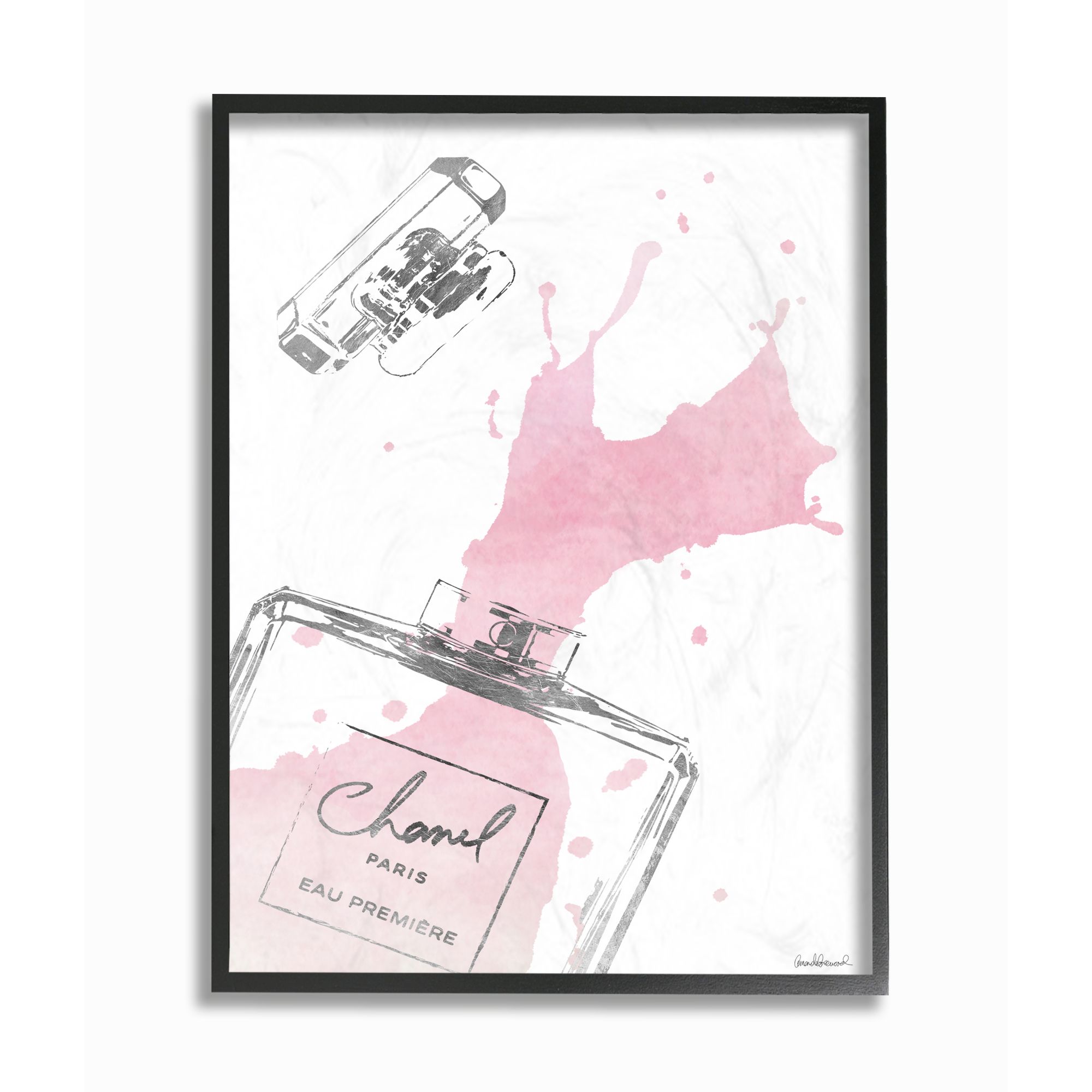 Stupell Industries Fashion Designer Perfume Silver Pink Watercolor Framed Wall Art by Amanda Greenwood