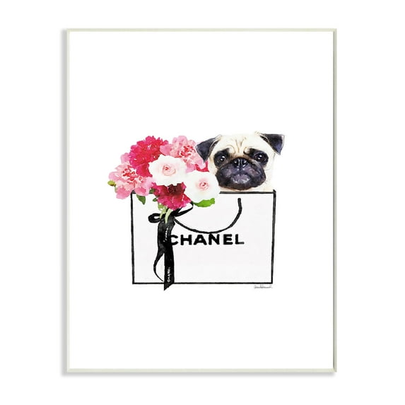 Stupell Industries Fashion Designer Pet Dog And Flower Purse Watercolor Wall Plaque by Amanda Greenwood