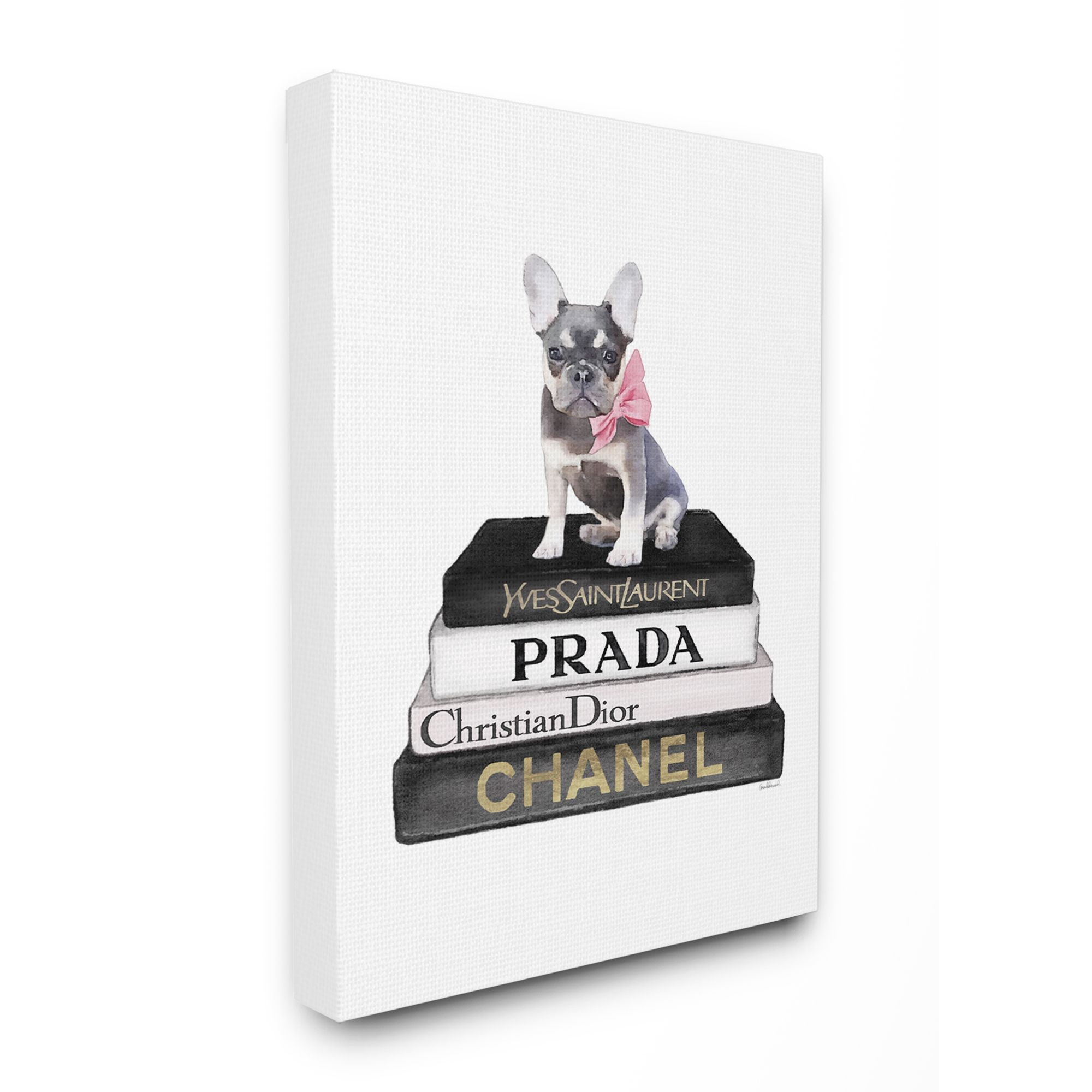 Stupell Industries Fashion Designer Pet Dog Bookstack Black Gold Watercolor Canvas Wall Art by Amanda Greenwood