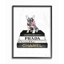 Stupell Industries Fashion Designer Pet Dog Bookstack Black Gold Watercolor Framed Wall Art by Amanda Greenwood