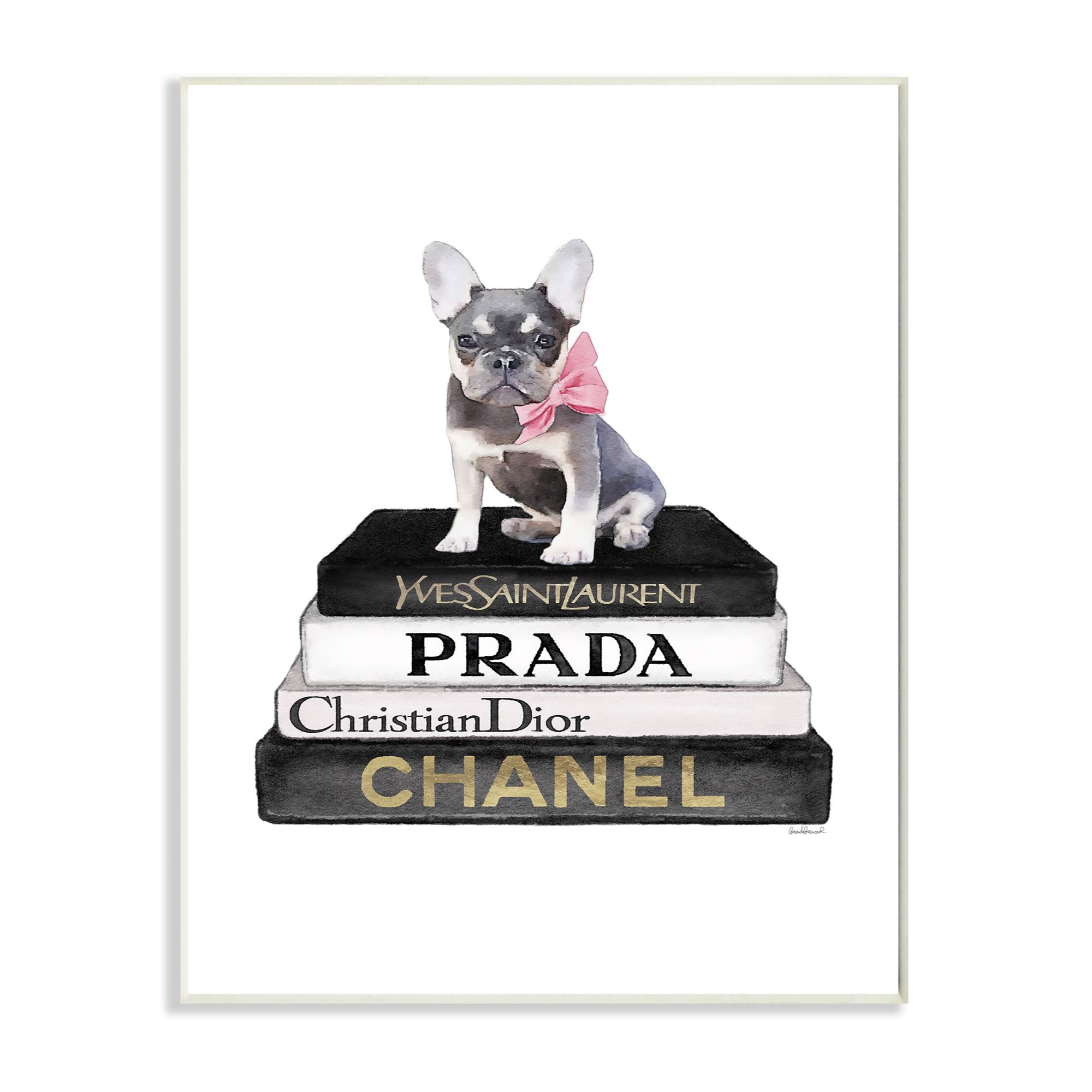 Stupell Industries Fashion Designer Pet Dog Bookstack Black Gold Watercolor Wall Plaque by Amanda Greenwood