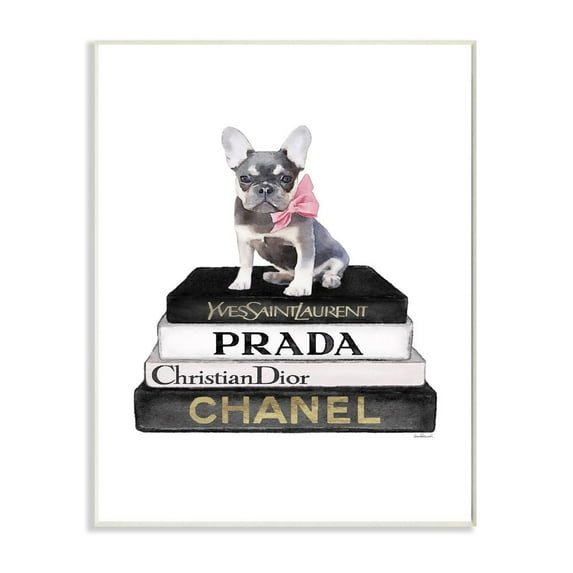 Stupell Industries Fashion Designer Pet Dog Bookstack Black Gold Watercolor Wall Plaque by Amanda Greenwood