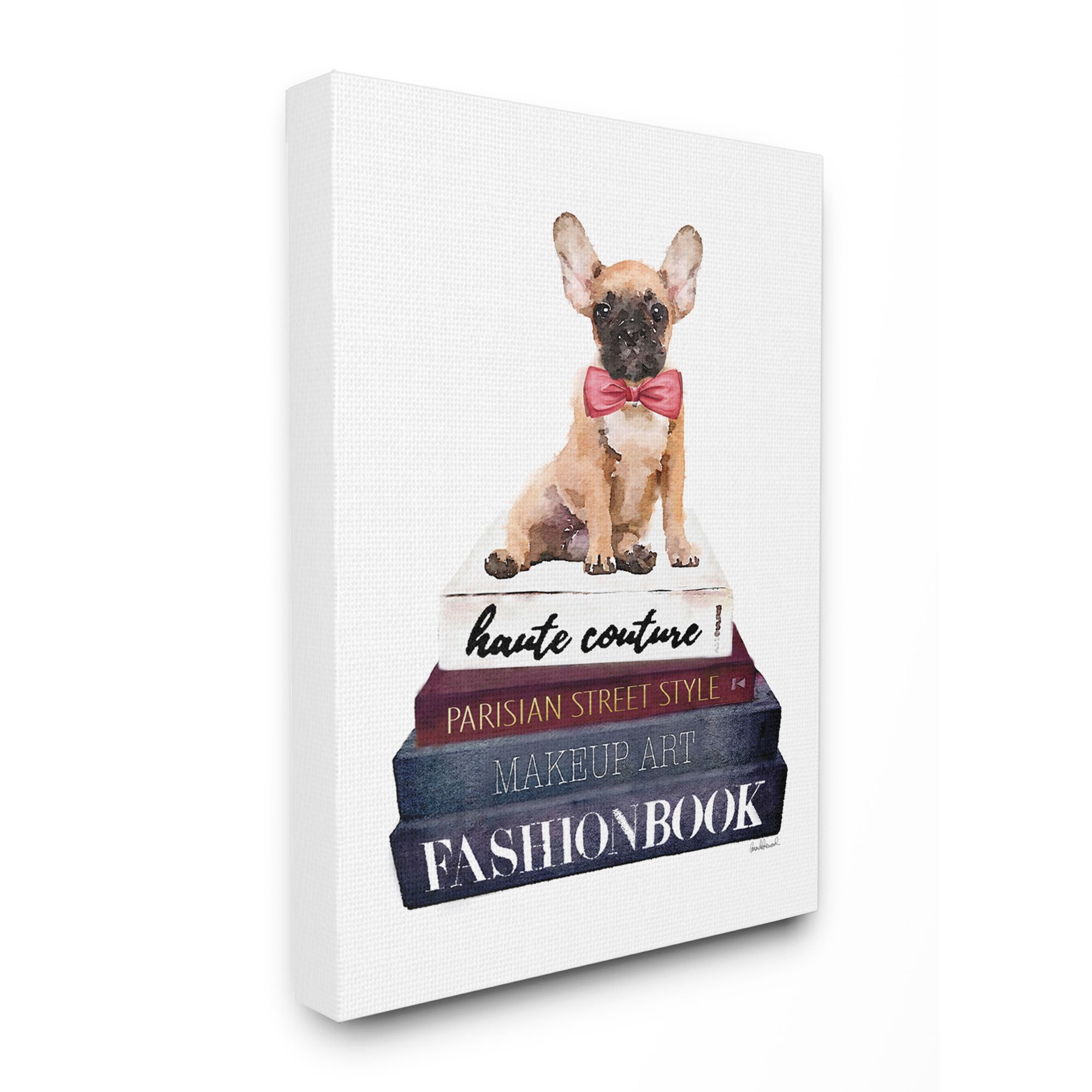 Stupell Industries Fashion Designer Pet Dog Bookstack Blue Red Watercolor Canvas Wall Art by Amanda Greenwood