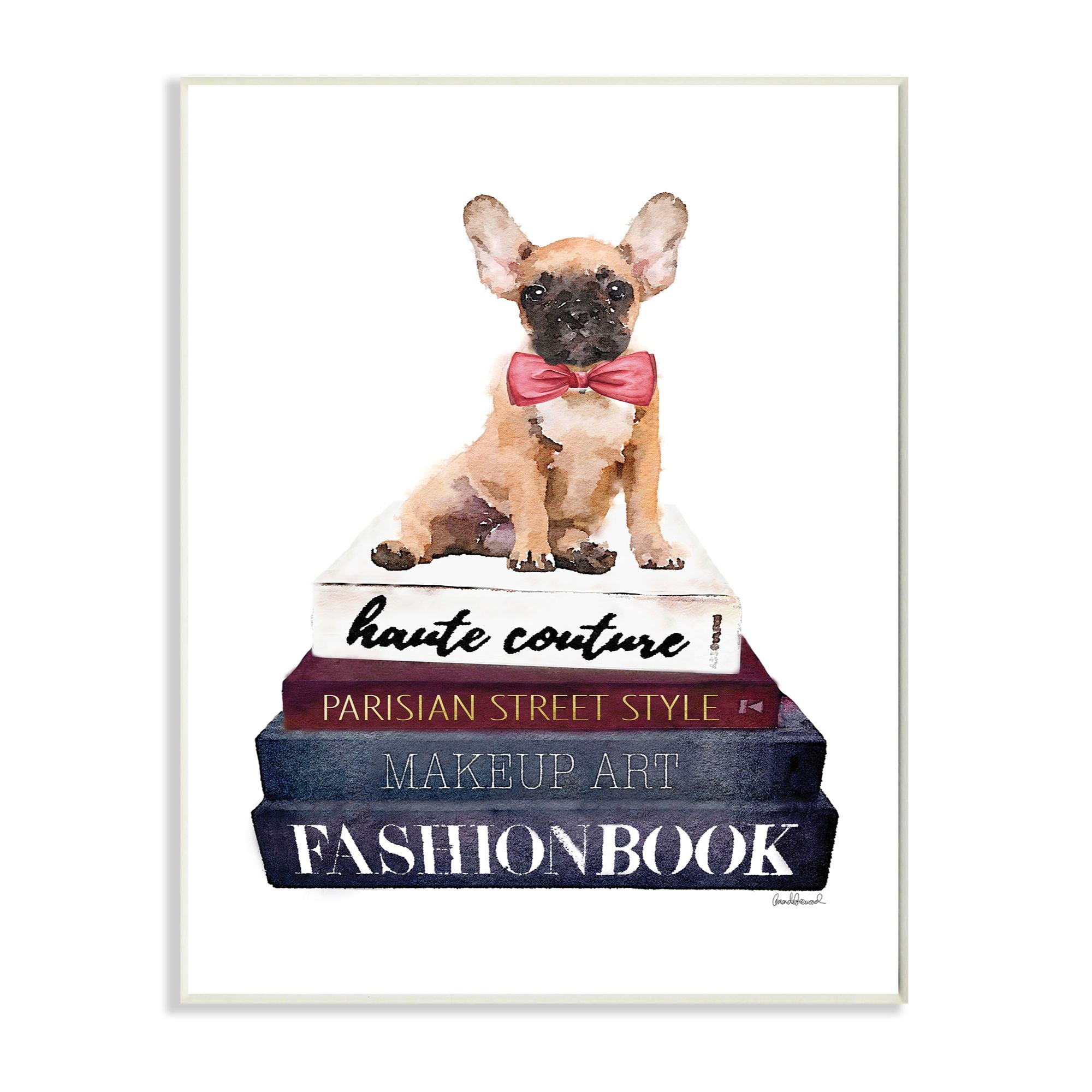 Stupell Industries Fashion Designer Pet Dog Bookstack Blue Red Watercolor Wall Plaque by Amanda Greenwood