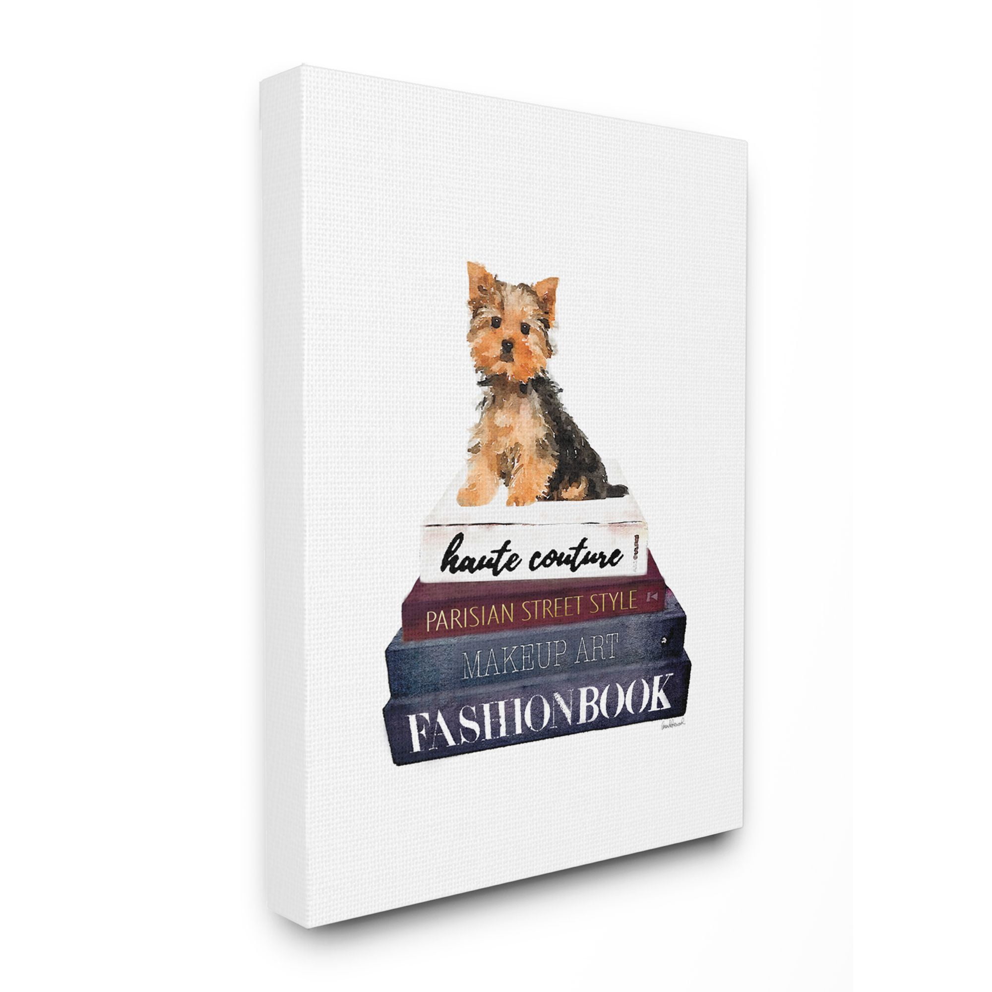 Stupell Industries Fashion Designer Pet Dog Bookstack Watercolor Canvas Wall Art by Amanda Greenwood