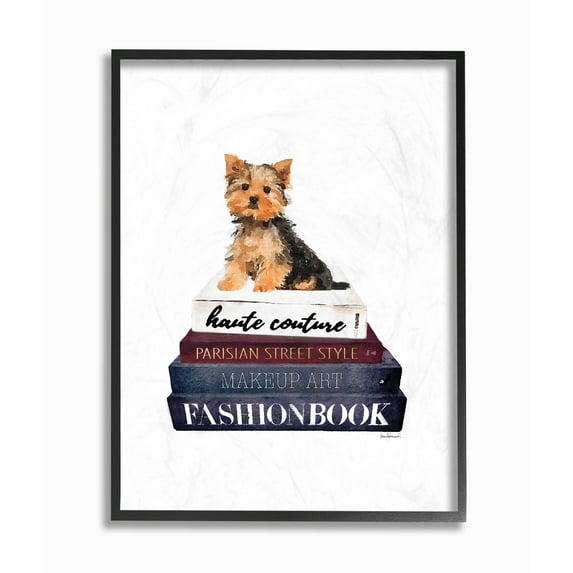 Stupell Industries Fashion Designer Pet Dog Bookstack Watercolor Framed Wall Art by Amanda Greenwood