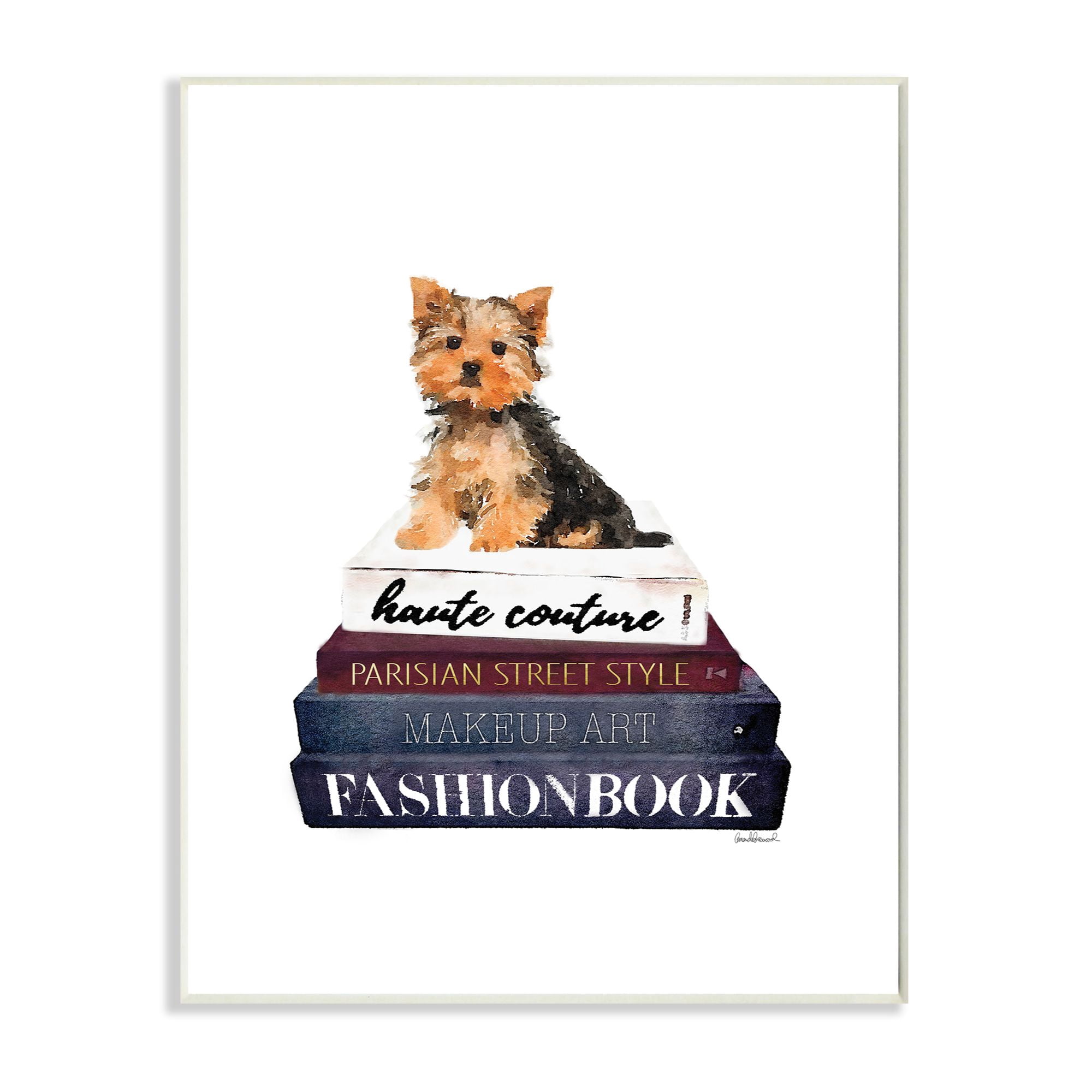 Stupell Industries Fashion Designer Pet Dog Bookstack Watercolor Wall Plaque by Amanda Greenwood