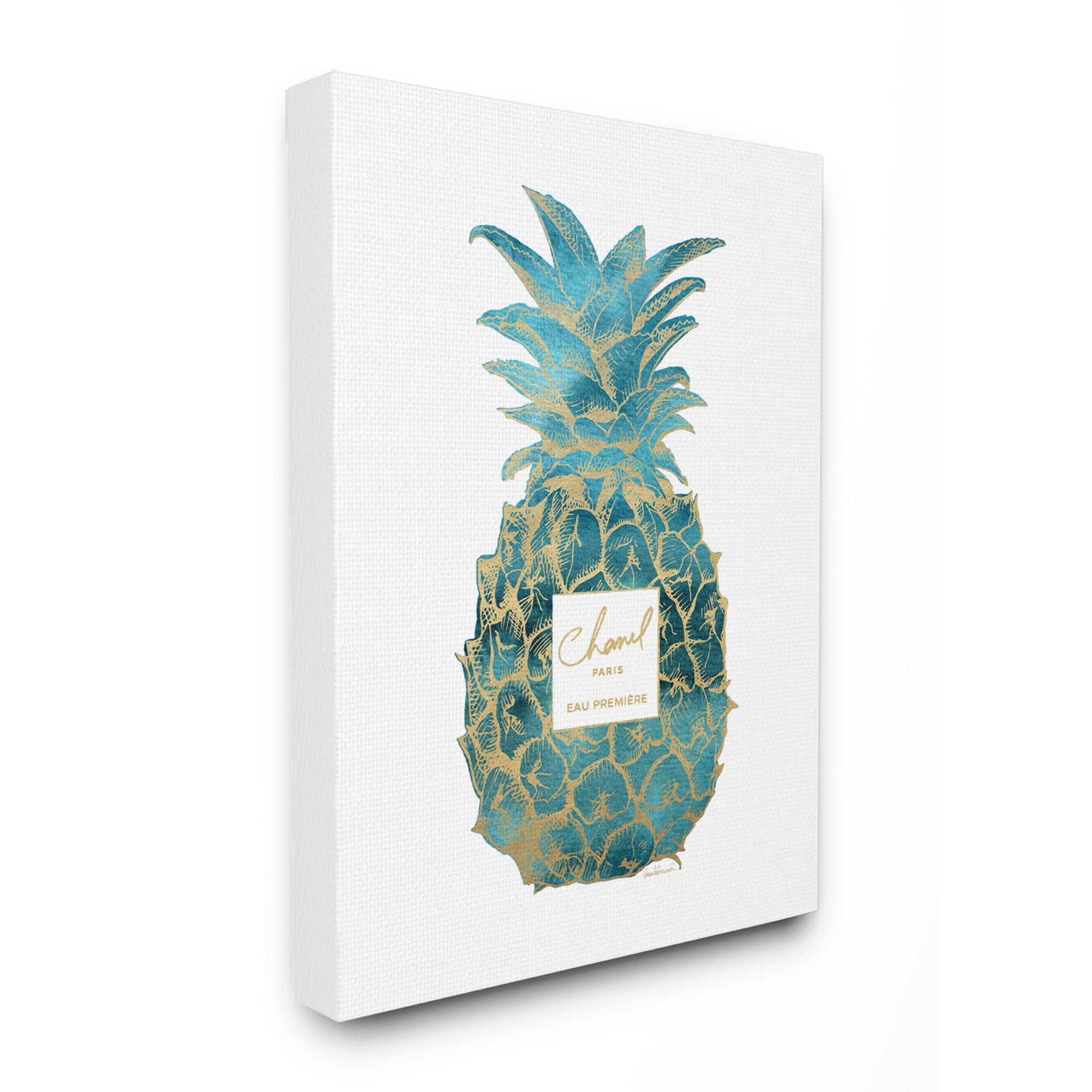 Blue and Gold Pineapple Abstract Canvas Art for Kids, 16" x 20"