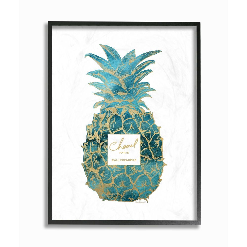 Stupell Industries Fashion Designer Pineapple Blue Gold Watercolor Framed Wall Art by Amanda Greenwood