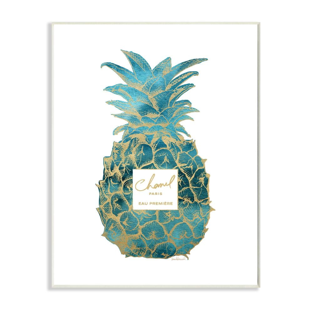 Blue and Gold Watercolor Pineapple MDF Wood Outdoor Wall Plaque