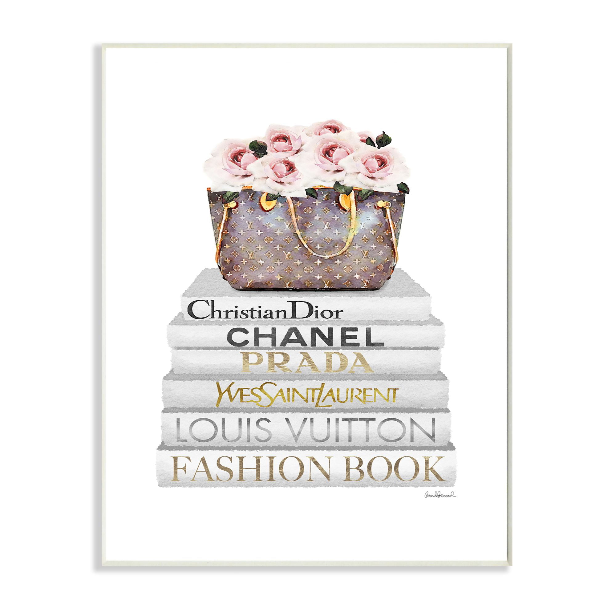 Stupell Industries Fashion Designer Purse Bookstack Black and White Watercolor Framed Wall Art by Amanda Greenwood