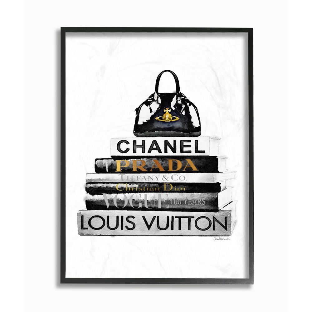 Stupell Industries Fashion Designer Purse Bookstack Black And White Watercolor Framed Wall Art by Amanda Greenwood