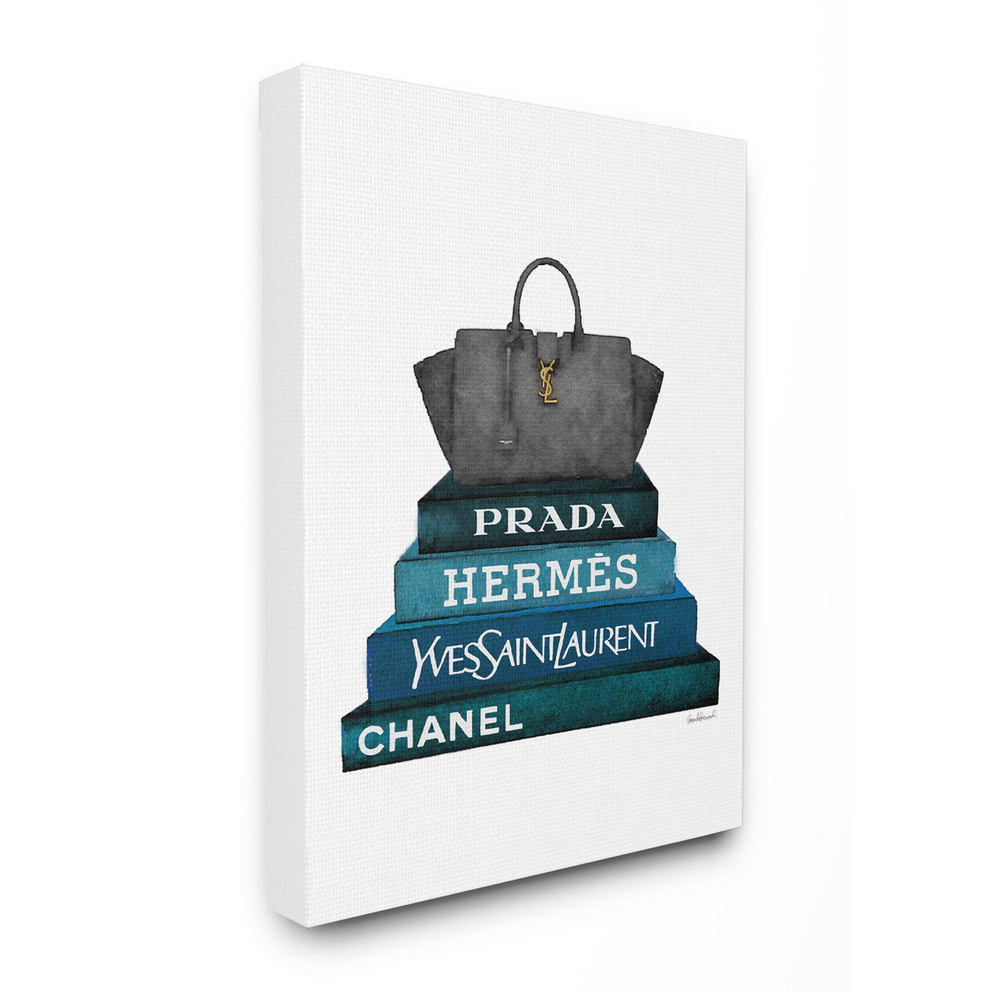 Stupell Industries Fashion Designer Purse Bookstack Blue Black Watercolor Canvas Wall Art by Amanda Greenwood