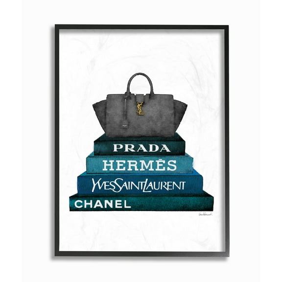 Stupell Industries Fashion Designer Purse Bookstack Blue Black Watercolor Framed Wall Art by Amanda Greenwood