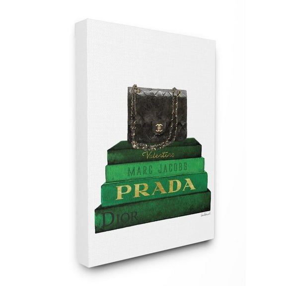 Stupell Industries Fashion Designer Purse Bookstack Green Black Watercolor Canvas Wall Art by Amanda Greenwood