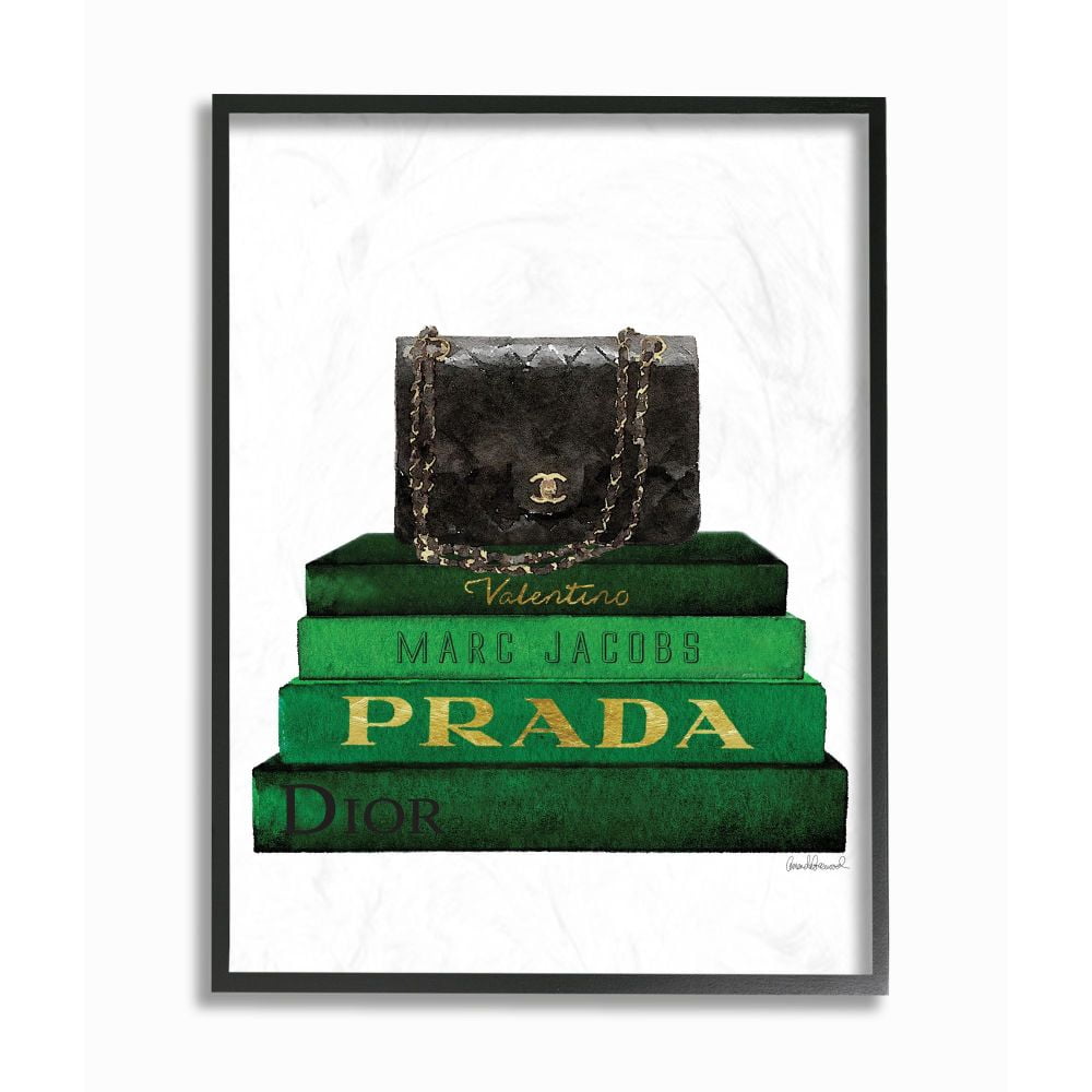 Stupell Industries Fashion Designer Purse Bookstack Green Black Watercolor Framed Wall Art by Amanda Greenwood