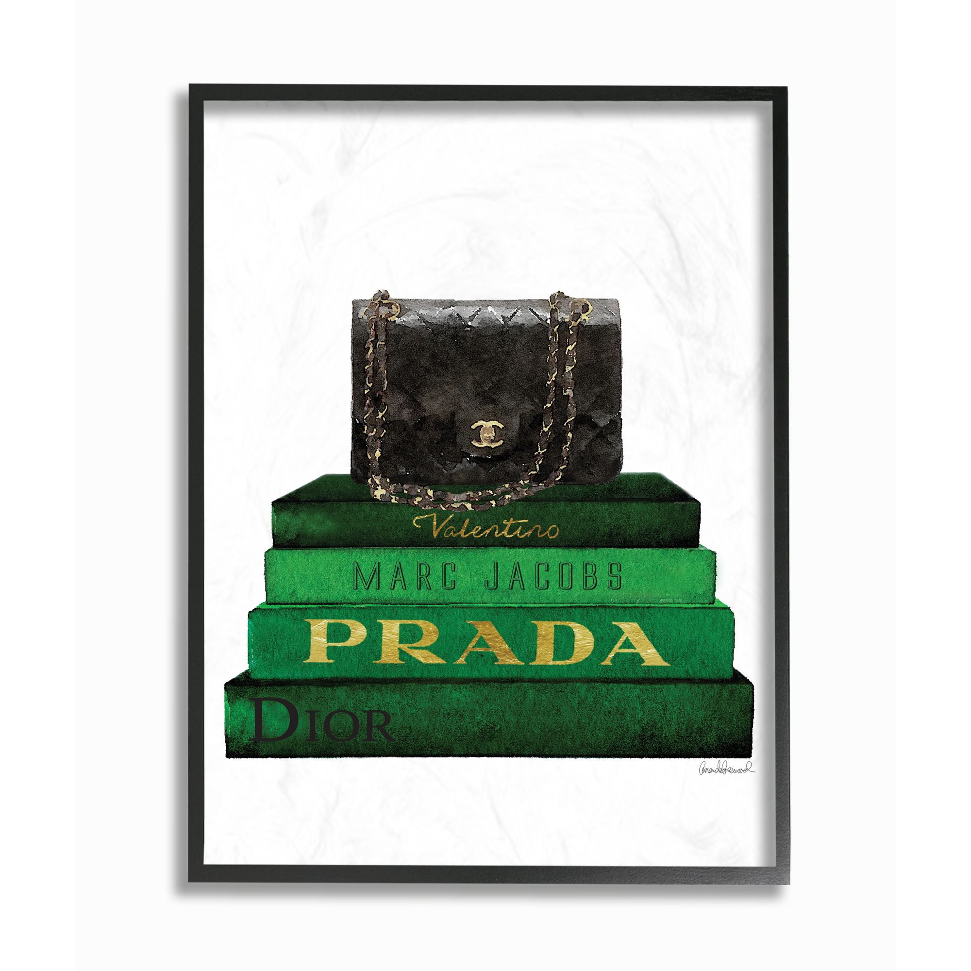 Stupell Industries Fashion Designer Purse Bookstack Green Black Watercolor Framed Wall Art by Amanda Greenwood