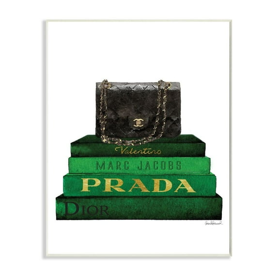 Stupell Industries Fashion Designer Purse Bookstack Green Black Watercolor Wall Plaque by Amanda Greenwood