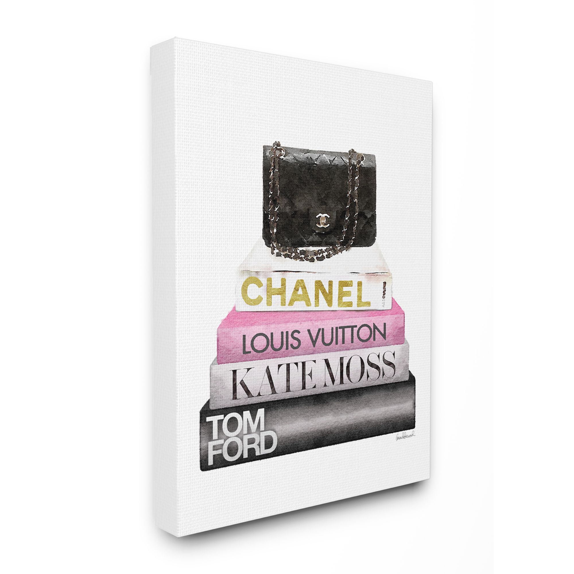 Stupell Industries Fashion Designer Purse Bookstack Pink Black Watercolor Canvas Wall Art by Amanda Greenwood