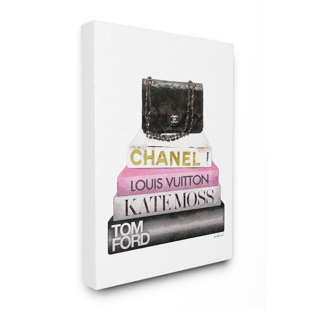 Stupell Industries Fashion Designer Purse Bookstack Pink Black Watercolor Canvas Wall Art by Amanda Greenwood