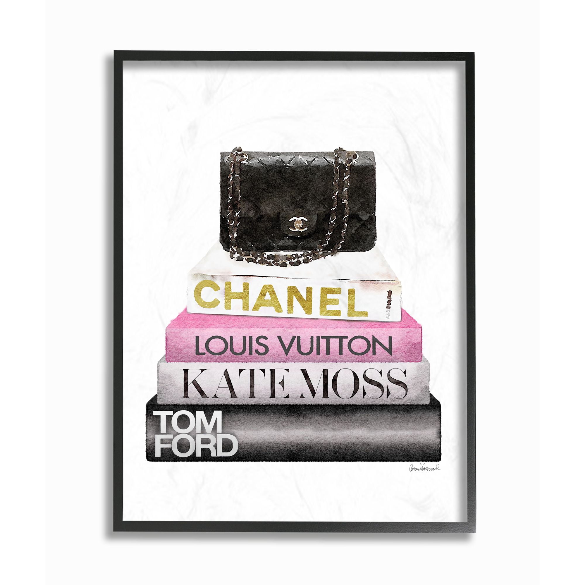 Stupell Industries Fashion Designer Purse Bookstack Pink Black Watercolor Framed Wall Art by Amanda Greenwood