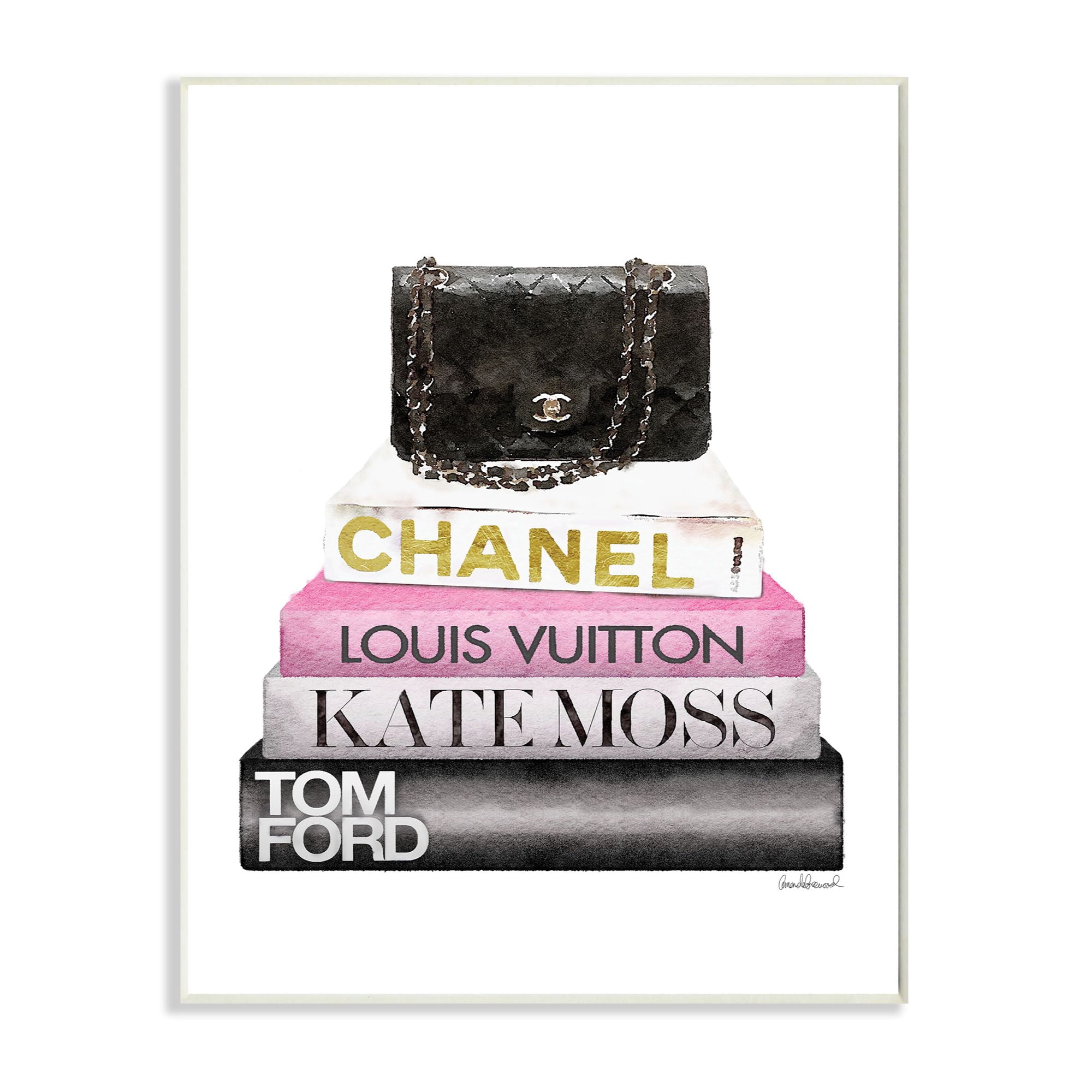 Stupell Industries Fashion Designer Purse Bookstack Pink Black Watercolor Wall Plaque by Amanda Greenwood